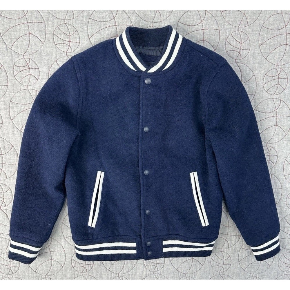 GAP Varsity Jacket Blue Wool‎ Blend Snap Front / Kids' Large